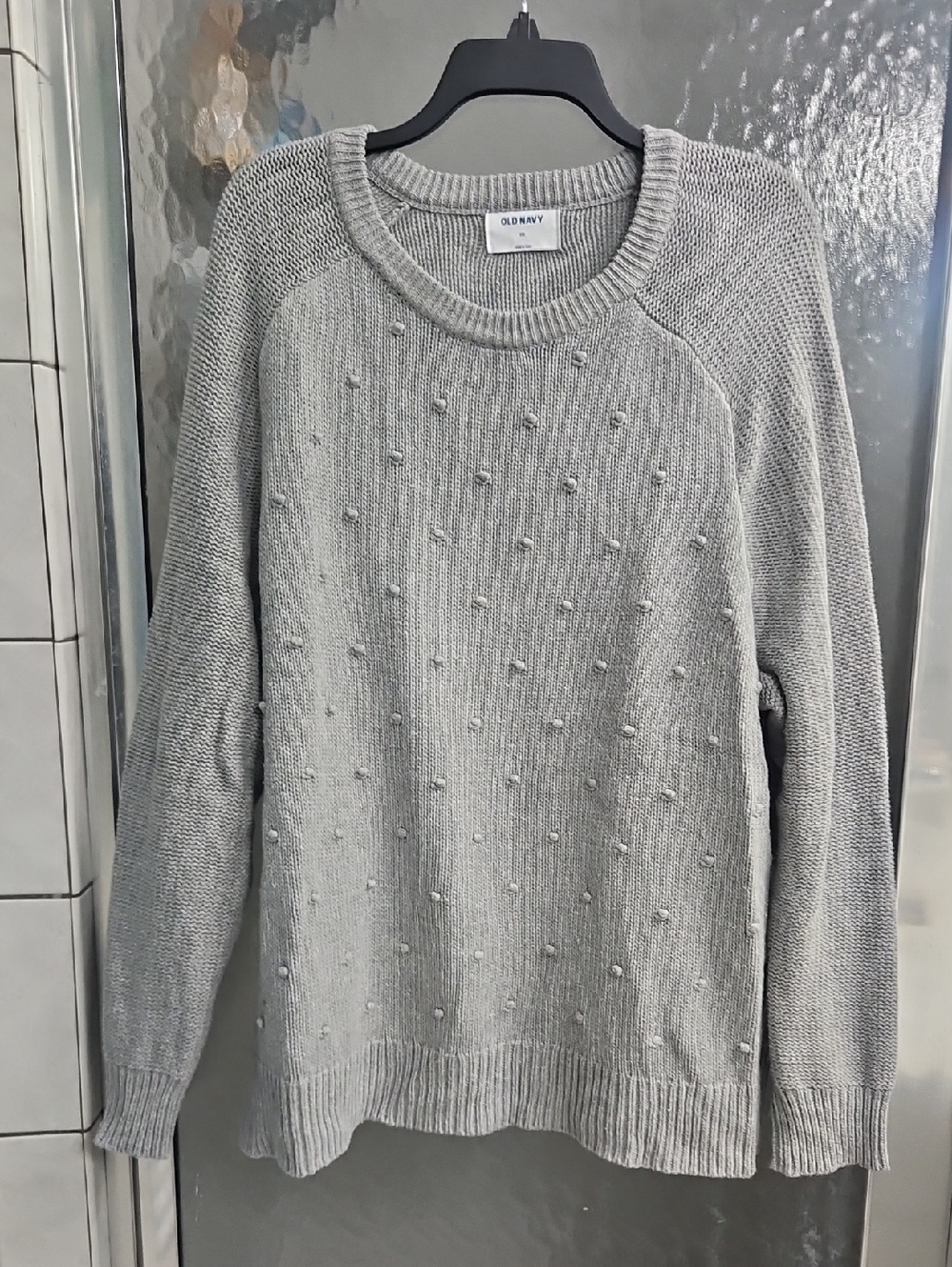 Old Navy Light Grey Bobble Knit Crewneck Sweater